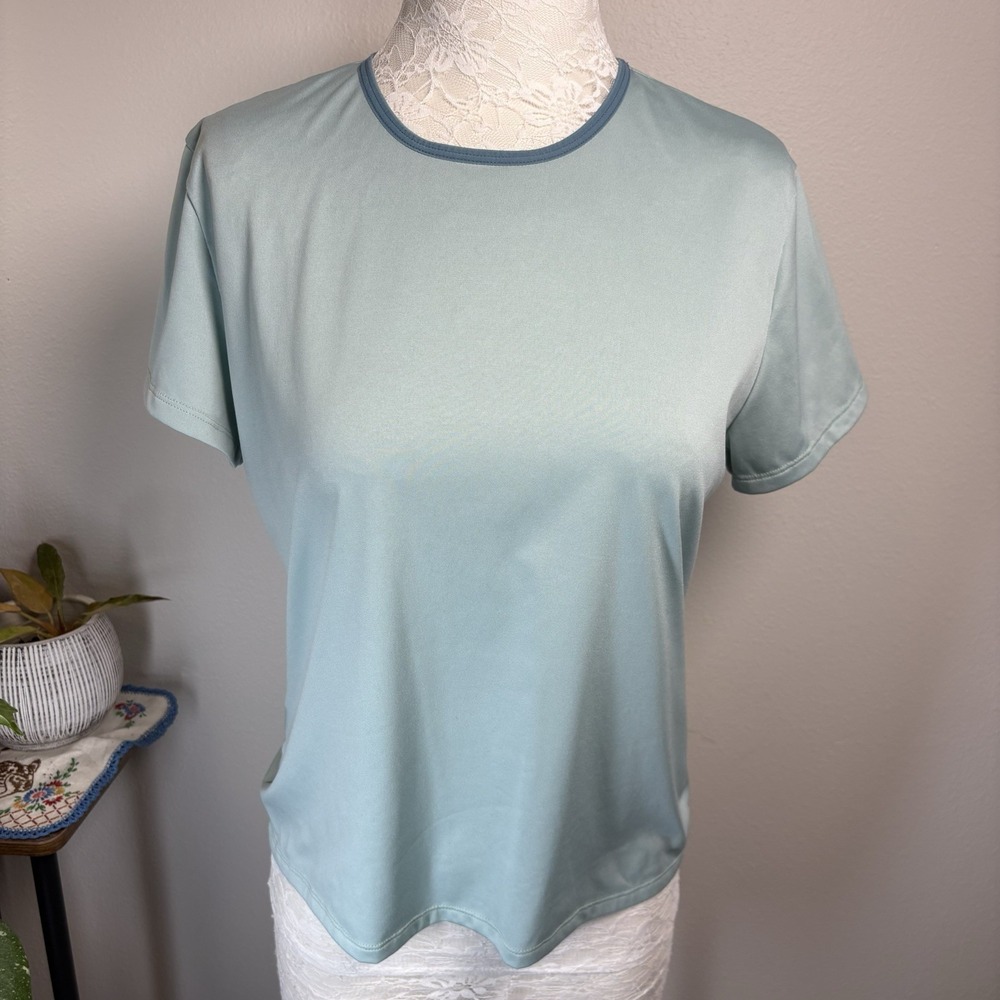 Patagonia Women L Light Blue Capilene Shirt Activewear Short Sleeve Athletic